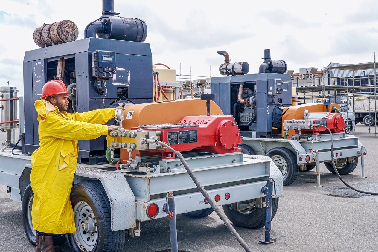 Operación técnica de hydrojetting y desincrustación de tubos en sitio de obra - TEX C.A.