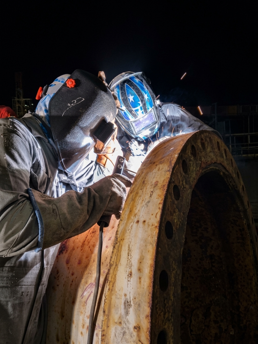 Soldadura estructural y unión de bridas de gran diámetro para sistemas de piping industrial